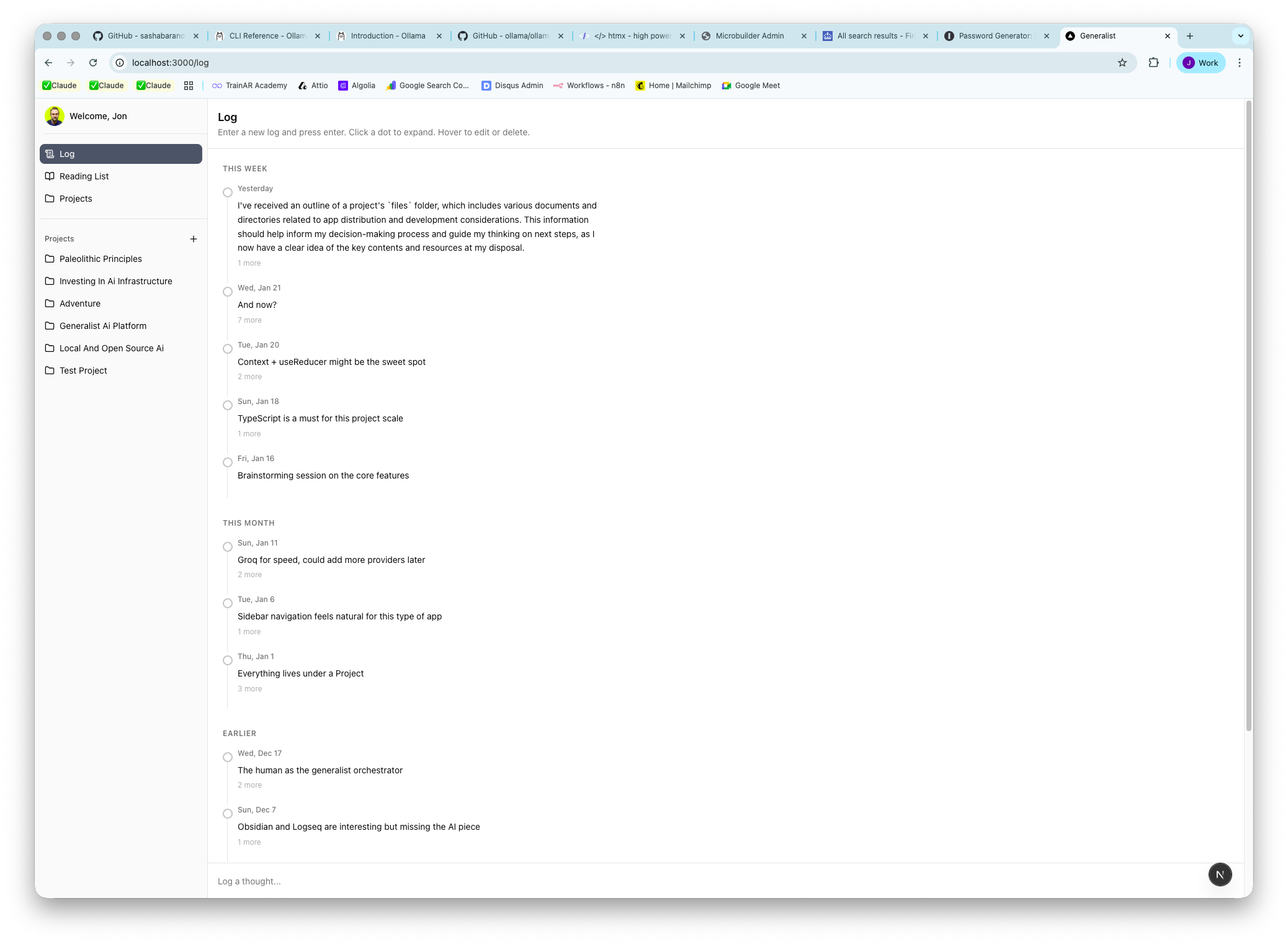 Generalist activity log