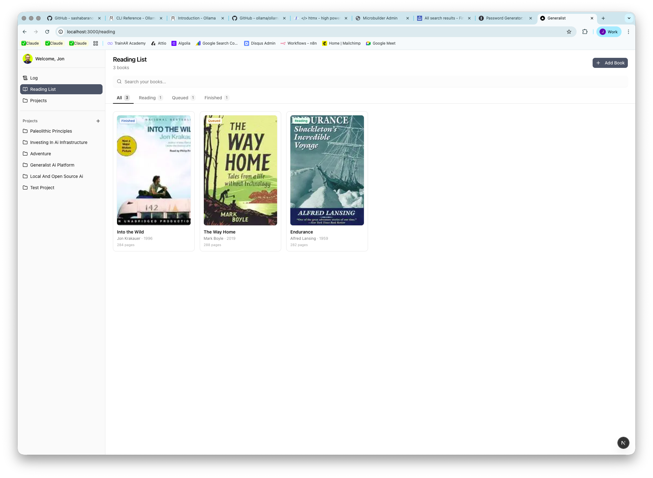 Generalist reading list interface