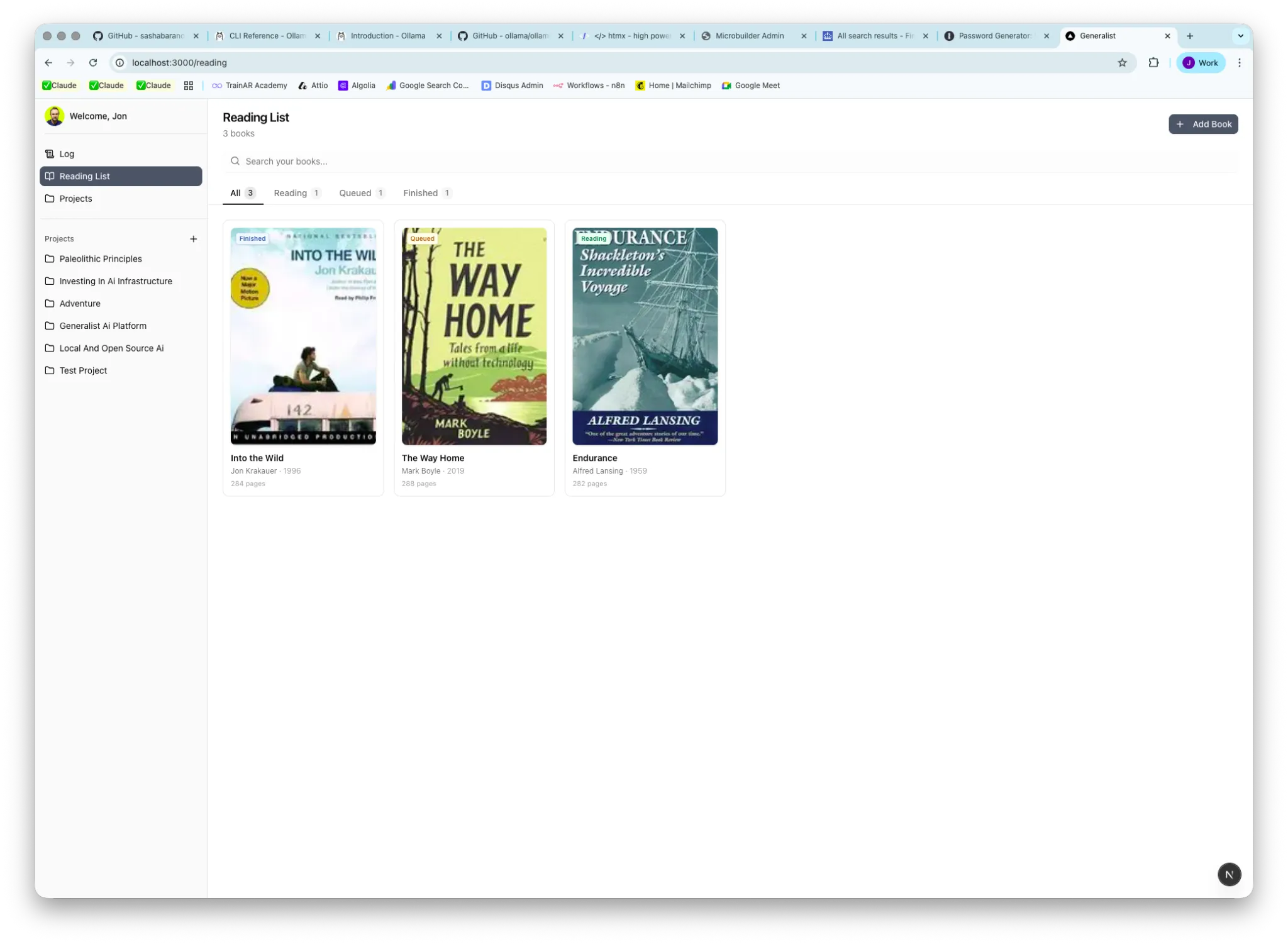 Generalist reading list interface