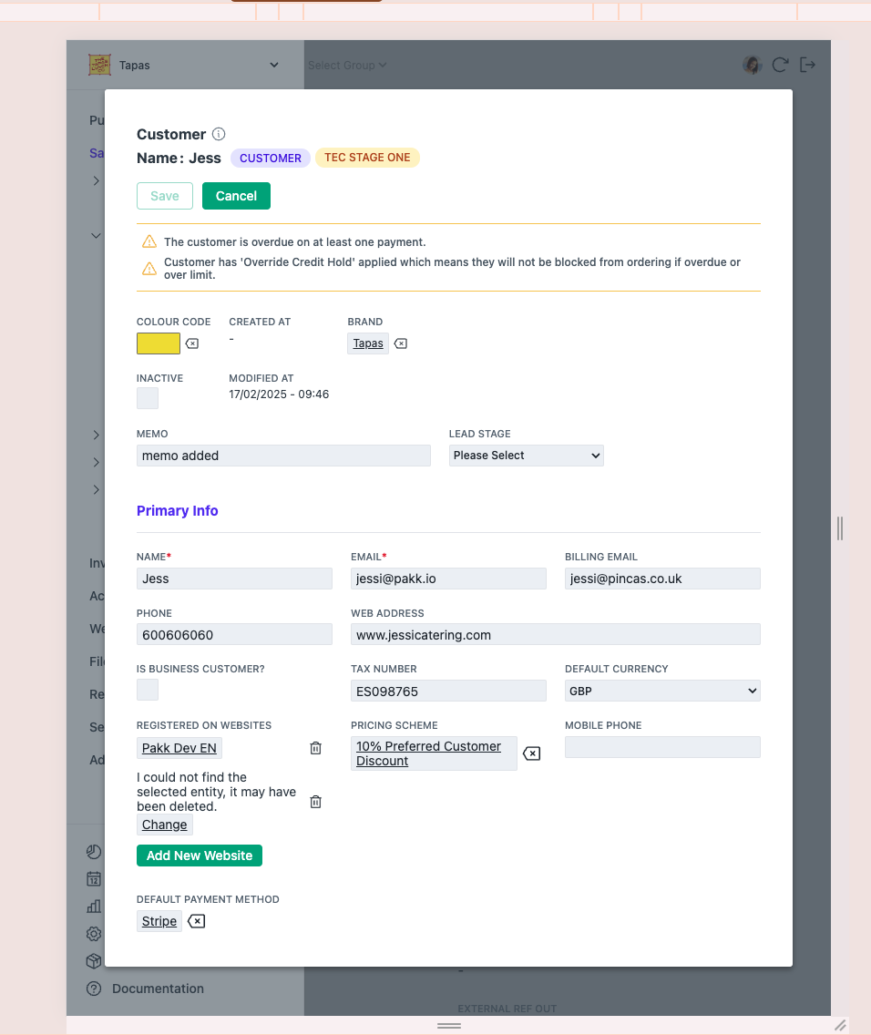 Customer detail edit form