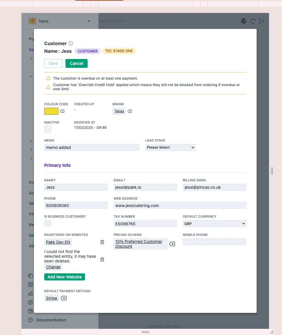 Customer detail edit form