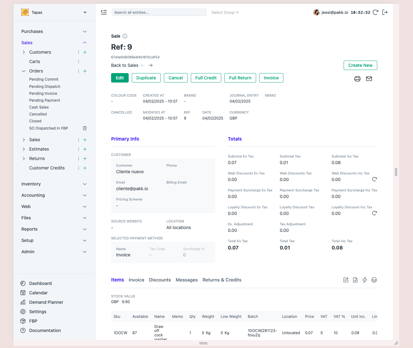 Sale detail with line items