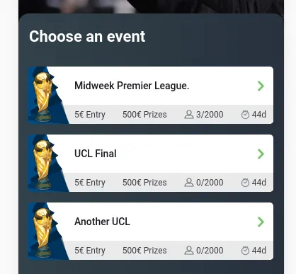 Tournament selection screen