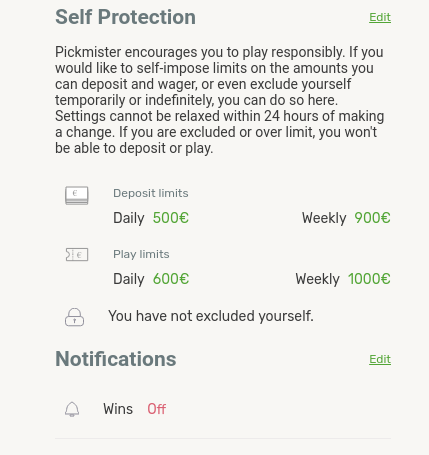 Responsible gaming settings