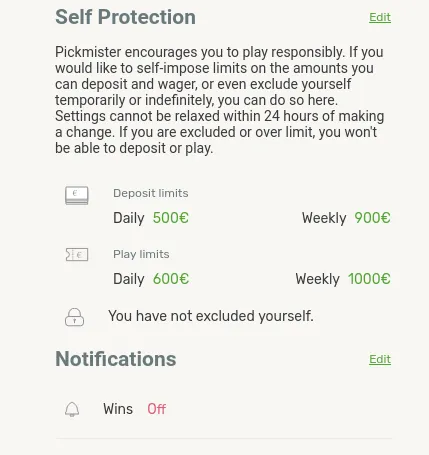 Responsible gaming settings