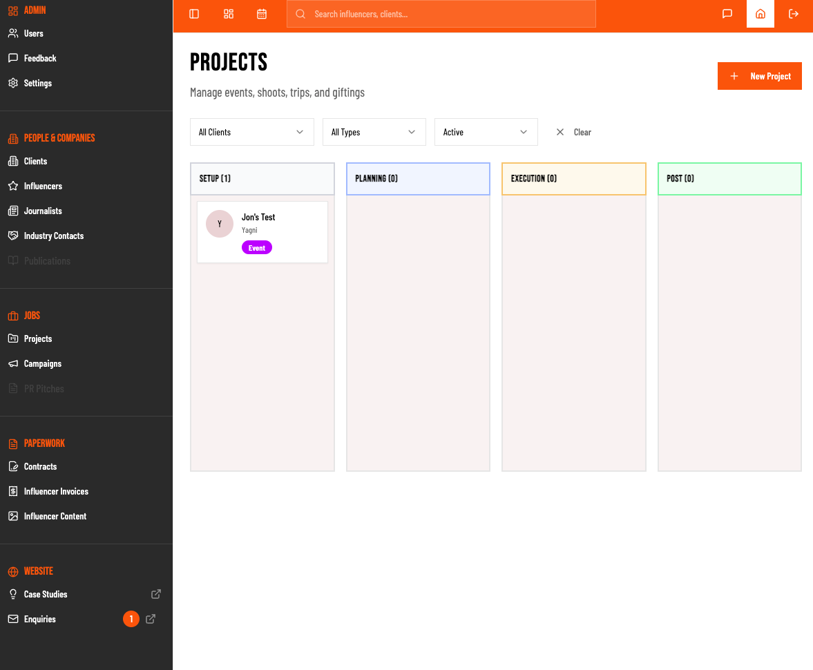 PWR projects kanban board