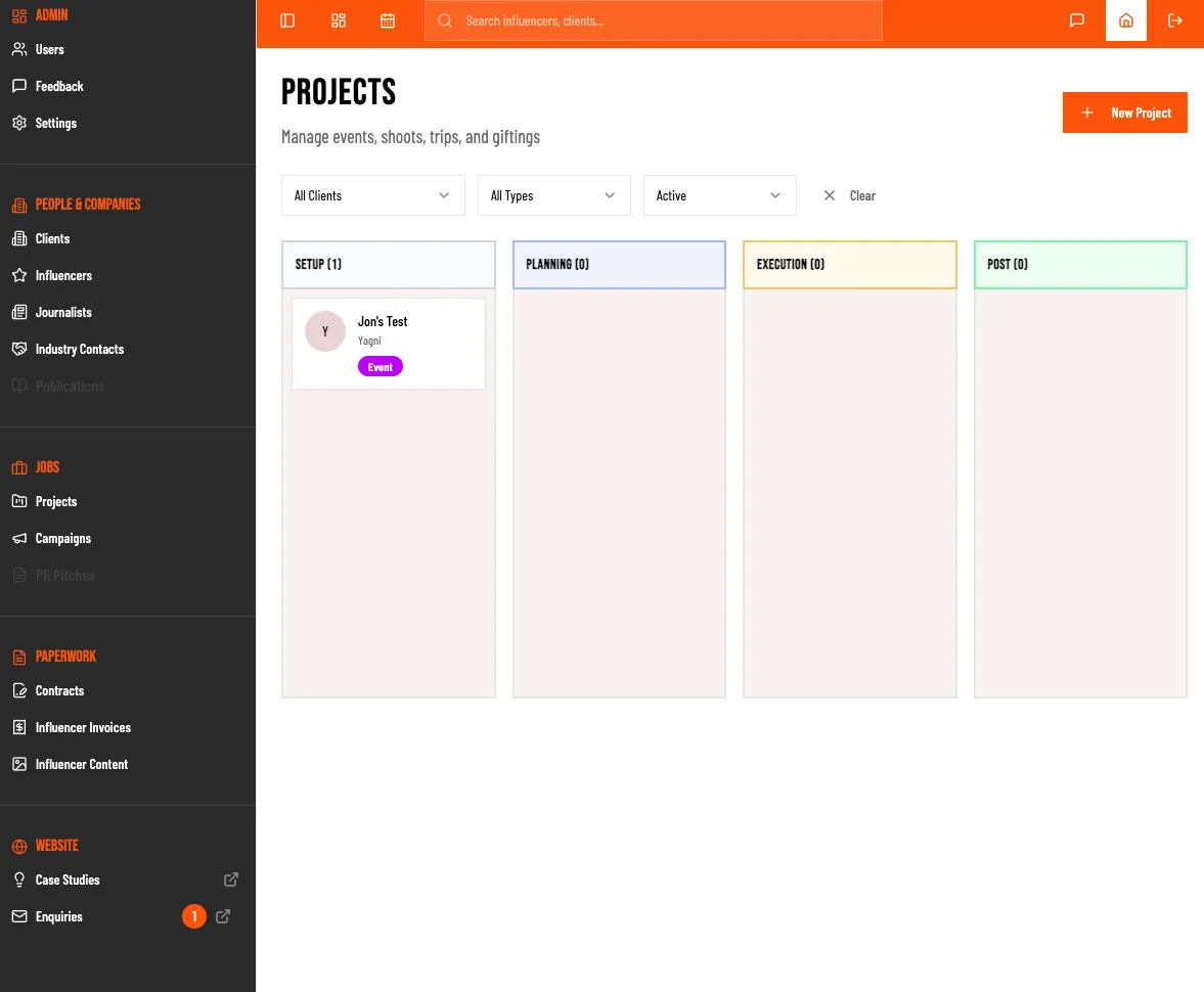 PWR projects kanban board
