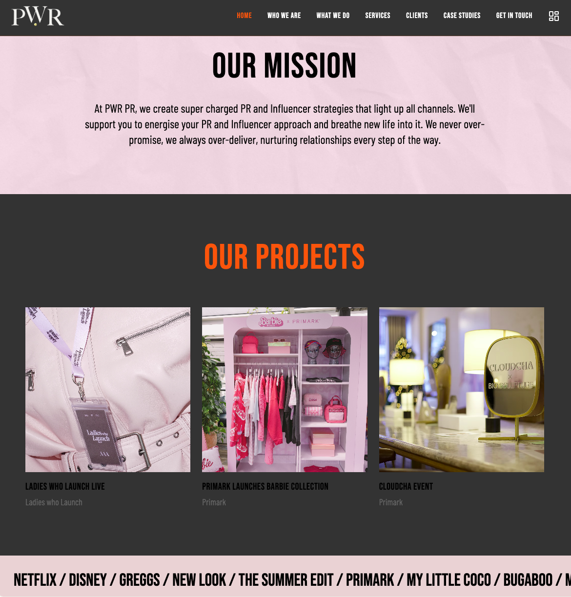 PWR website homepage