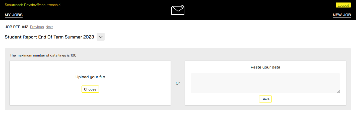 Data upload interface