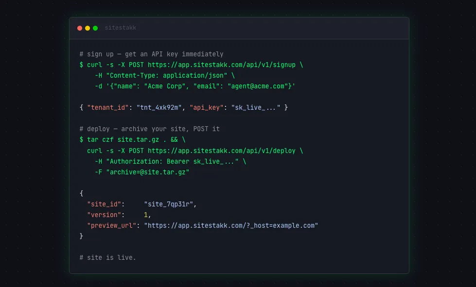 SiteStakk API deployment example